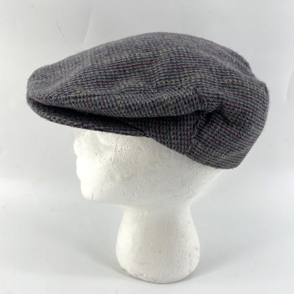Vintage Newsboy Cabbie Wool Cap Hat Tweed Men M USA 22" Cir Gray Multicolor